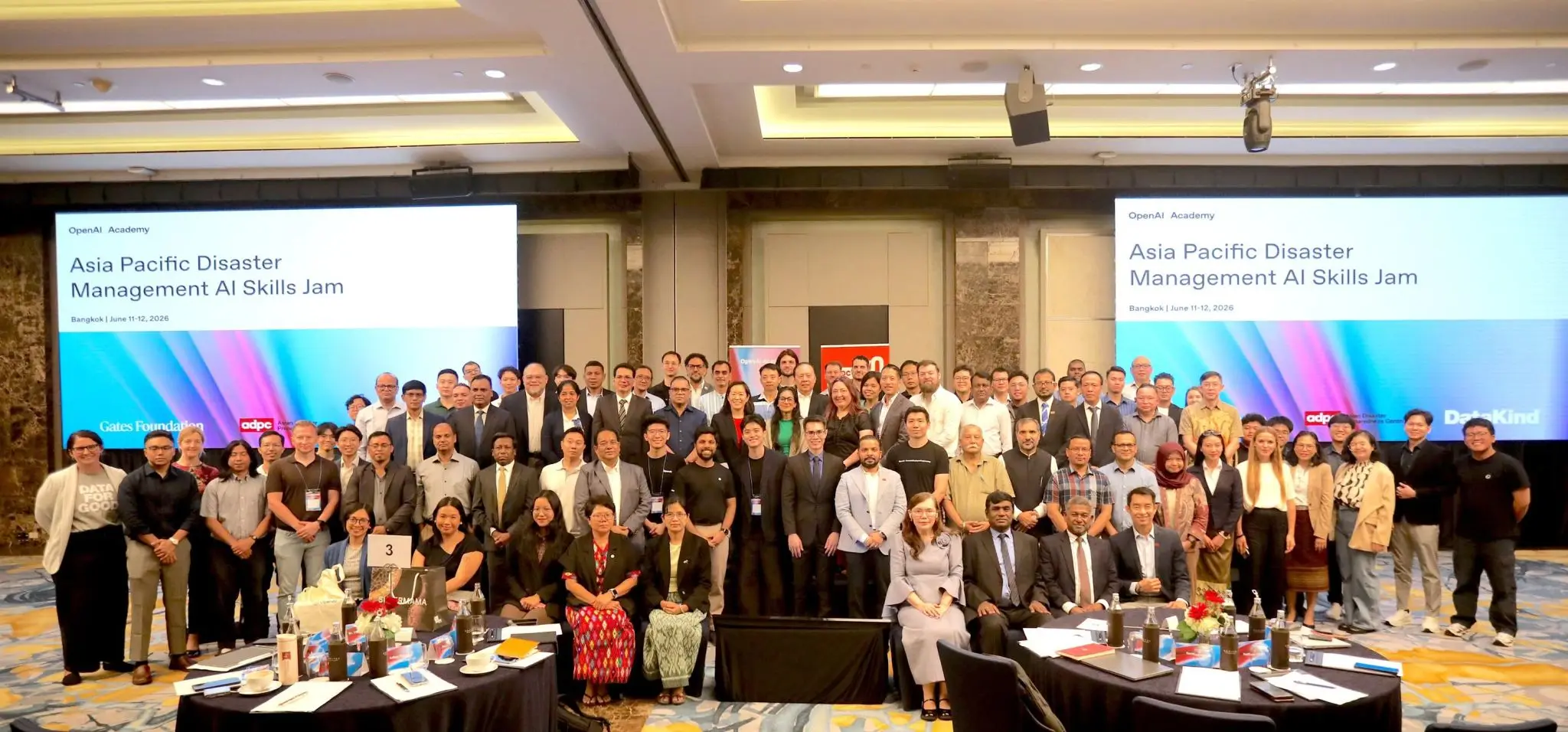 Group photo at the Asia Pacific Disaster Management AI Skills Jam in Bangkok.