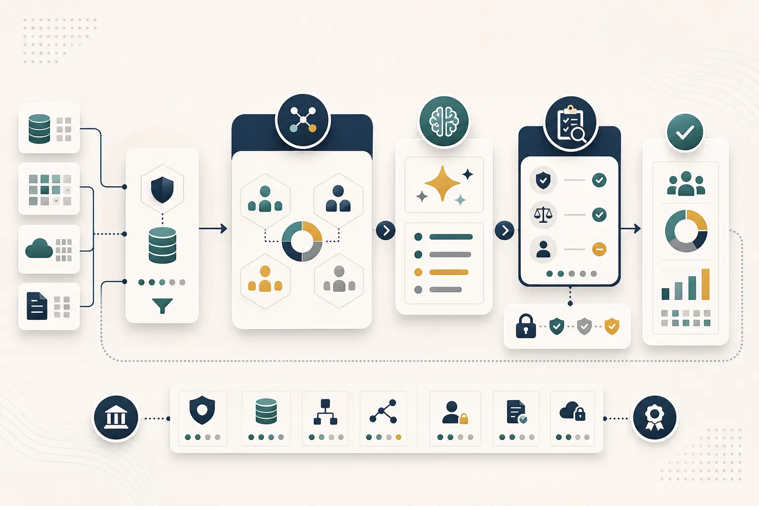 Anonymized AI workflow exploration visual with banking data context, Azure OpenAI cues, and review controls.